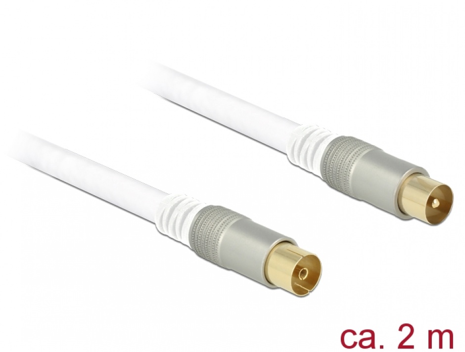 Imagine Cablu antena IEC Plug la IEC Jack RG-6/U 2m Premium Alb, Delock 89412